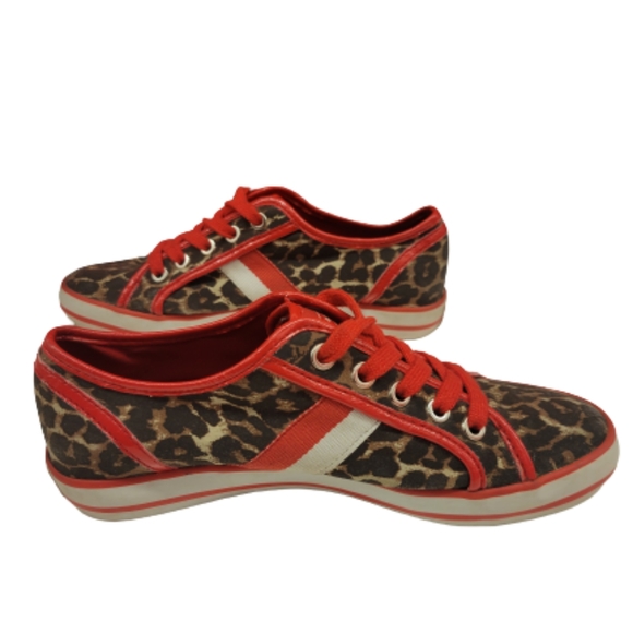 Coach "Deja" Leopard Print Lace Canvas Red Brown Black & White Size 6B - Picture 5 of 9